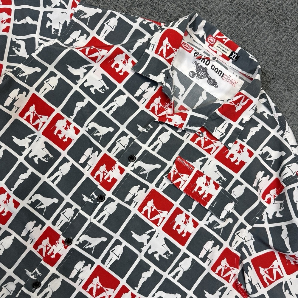 Ecko Complex Mindlab Shirt Men's XL Short Sleeve Button Up Abstract Grid Pocket